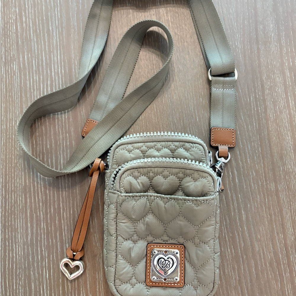 Brighton Quilted Heart Crossbody Bag in Taupe